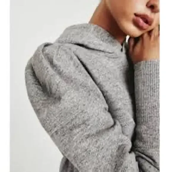 AG Jeans 100% Cotton Puff Sleeve Hoodie Heathered Gray XS Cottagecore Soft Girl - Picture 4 of 8